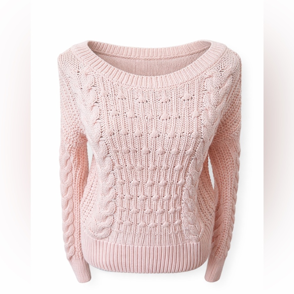 Abercrombie & Fitch Pink Cable Knit Sweater XS Chunky Cozy Pullover